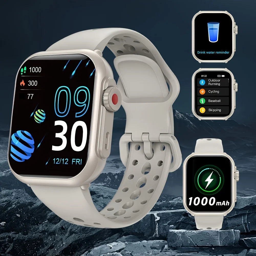 AI Voice Smart Watch Men Women 1.85 inches 1000mAh IP68 Bluetooth Call Blood Pressure Sleep Monitoring 100+Exercise Smart Watch