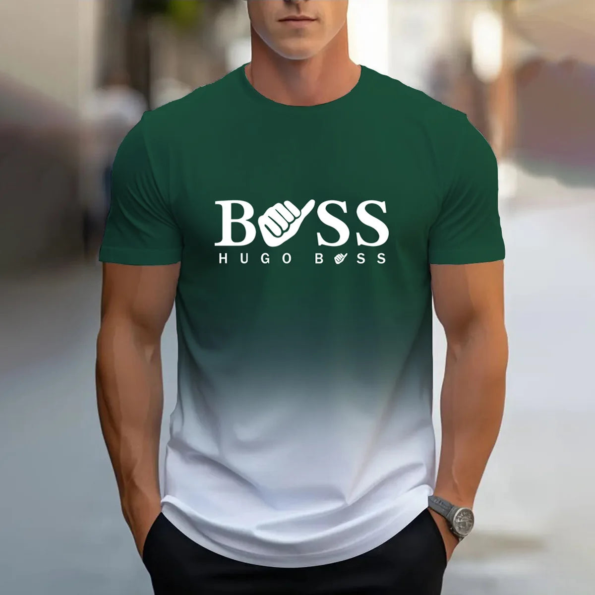 men's summer clothing casual gradient color short sleeved digital letter printed casual versatile round neck T-shirt top for men