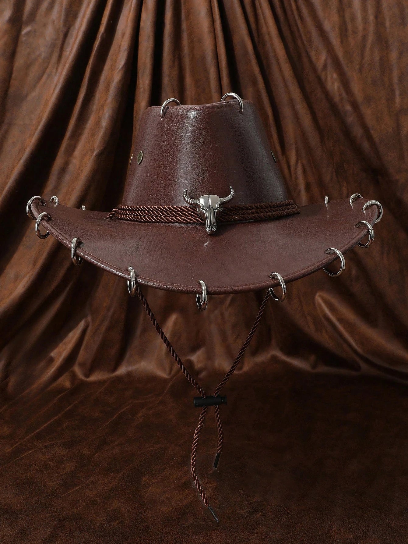 HongLuan Black Cowboy Adjustable Hat PU Leather for Man Travel Western Fashion Cowgirl with Bullhead Badge Outdoor Hats Woman