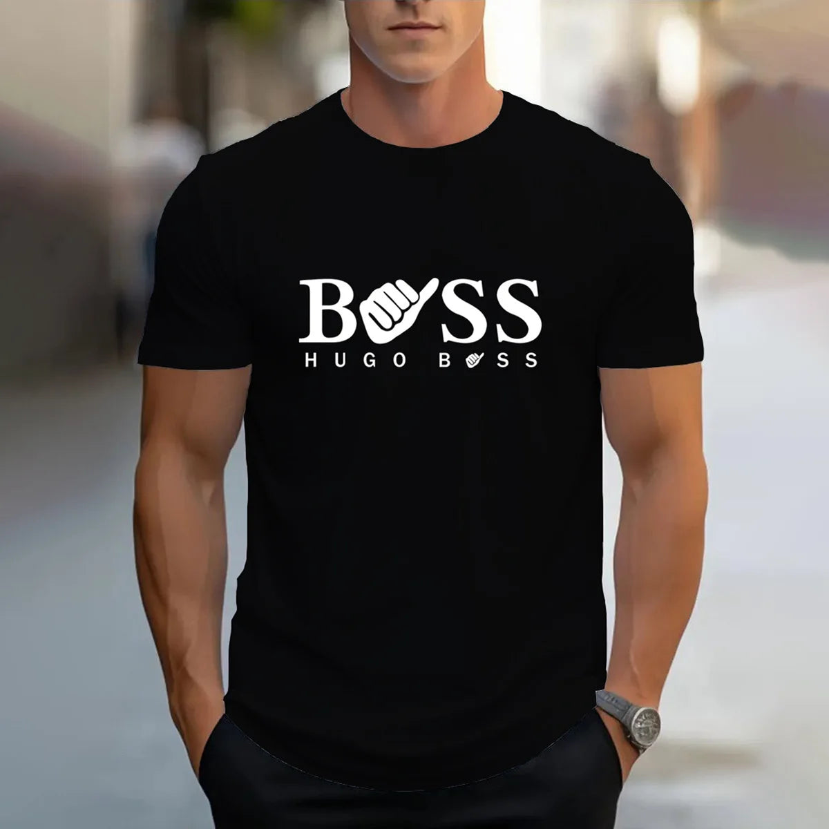 men's summer clothing casual gradient color short sleeved digital letter printed casual versatile round neck T-shirt top for men
