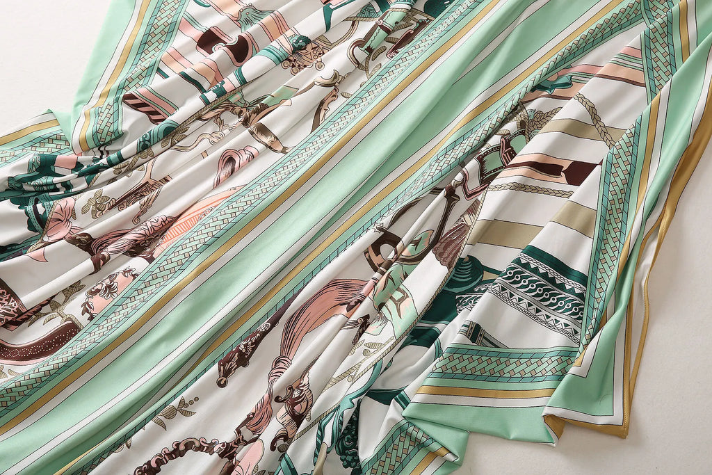 Kaftan Dress Floral Print Oversize Maxi | Luxury Designer Inspired Boho Chic Women Beachwear Summer Vacation Green High Quality