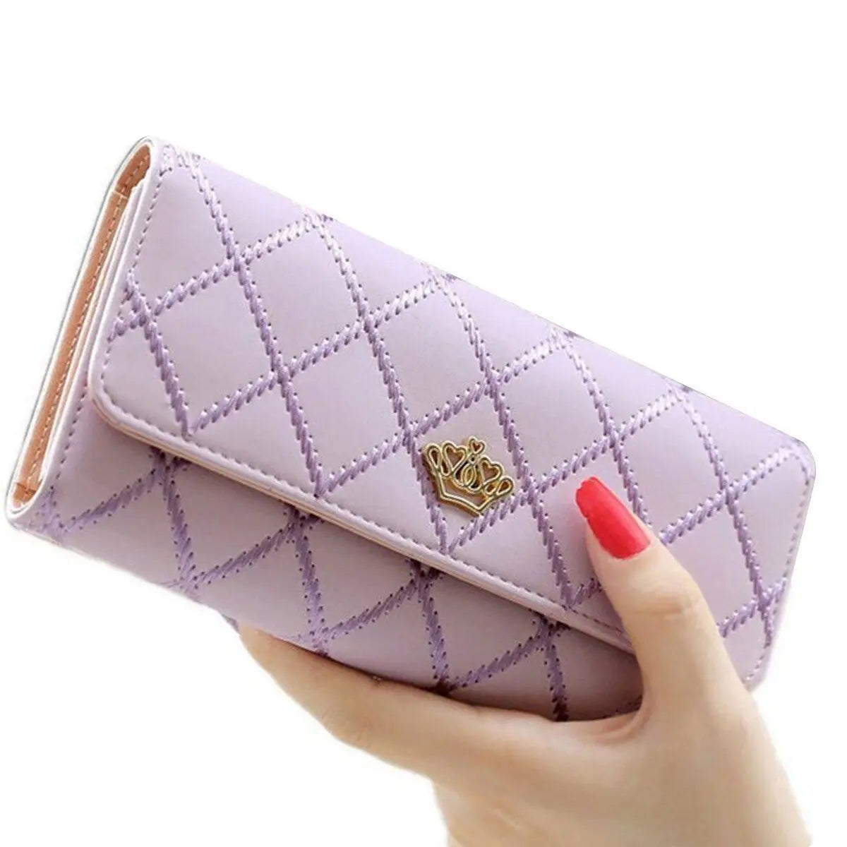 Fashion Women's Long Wallet Crown PU Leather Bifold Card Holder Money Purse Organizer Cellphone Handbag for Daily Use