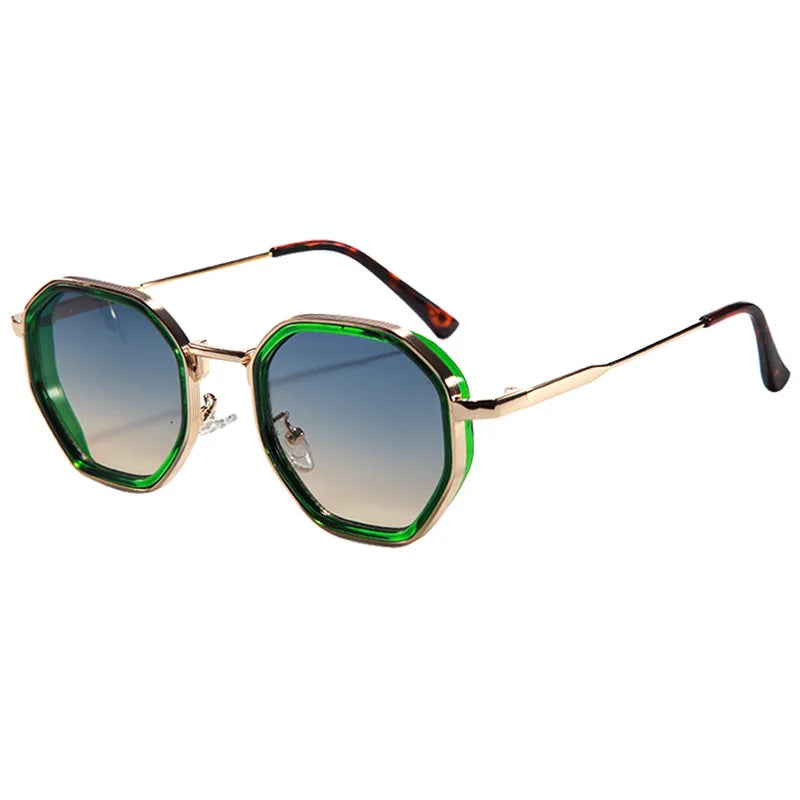 Fashion Punk Goggles, Protective Glasses for Men, Metal Polygonal Large Frame, Fashionable Sunglasses, Outdoor UV Protection