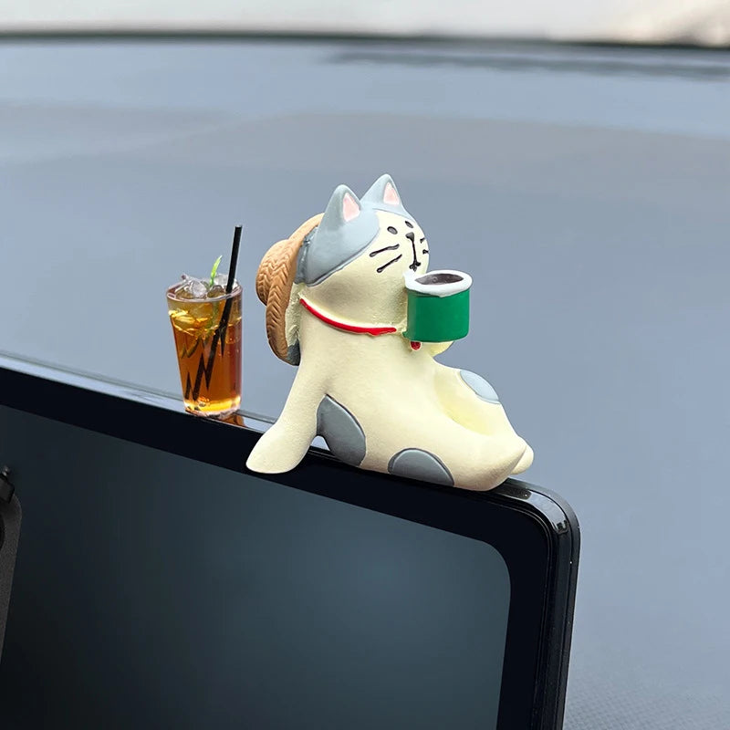 Auto Interior DIY Mini Cat Lemon Tea Coffee Scene Car Dashboard Ornaments Accessory