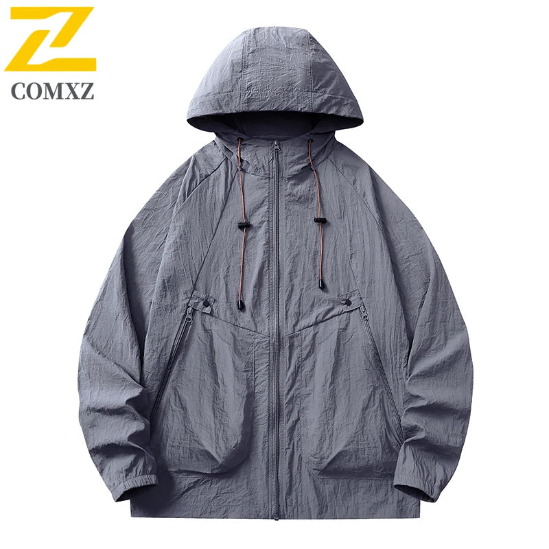Summer Jacket Men's Casual Lightweight Breathable UPF50+ UV Hooded Coat Male Minimalist Trendy Camping Fishing Skin Windbreaker