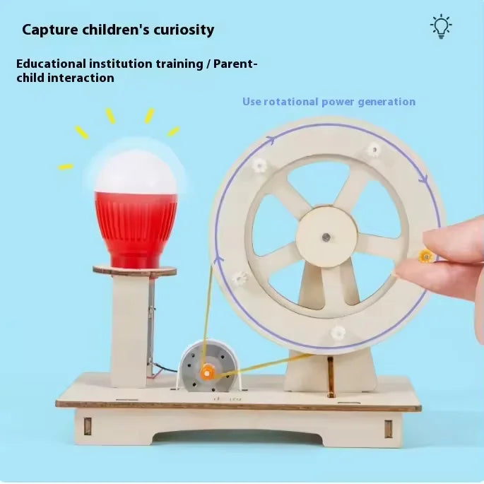 DIY Wooden Hand Generator Kids Science Toy Funny STEM Technology Gadget Physics Kit Educational Toys for Children Learning Toy