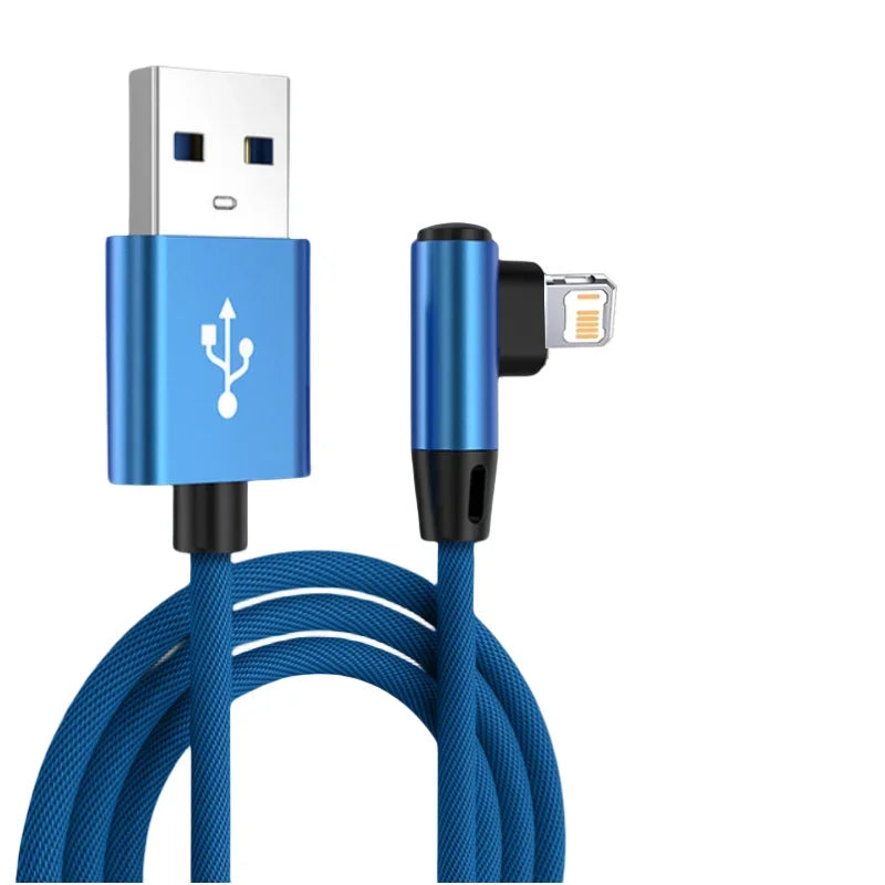 90 Degree USB Cable For iPhone 14 13 12 11 Pro Max X XR 6s 7 8 Plus 2m 3m Lead Mobile Phone Fast Charging Cord Data Charger Wire