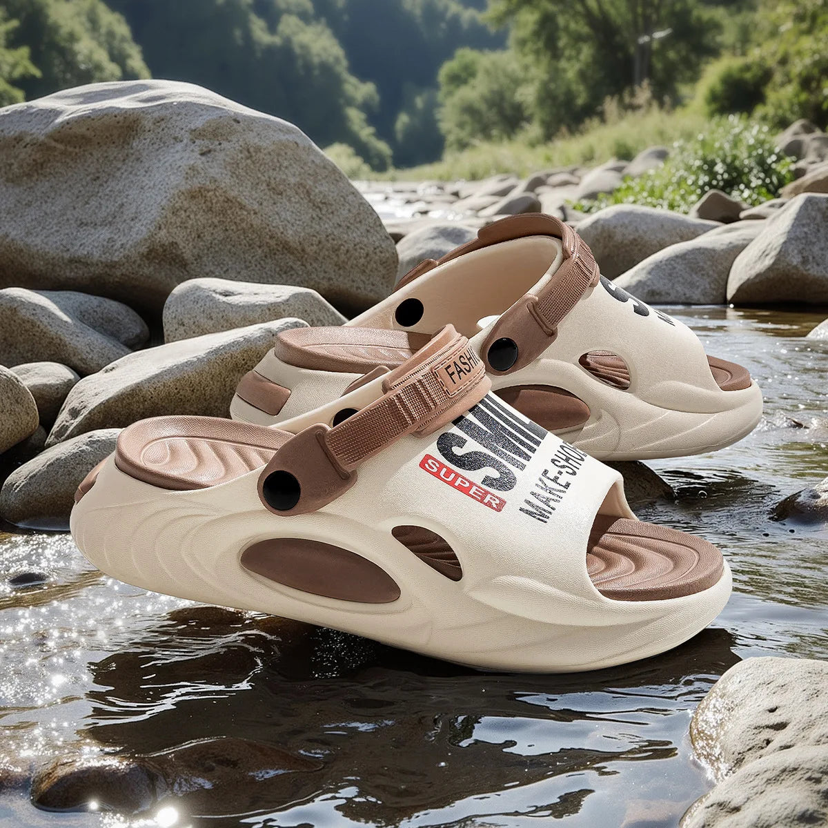 Comwarm New Men Summer Slippers Thick Sole Beach Slides Bathroom Anti Slip Slides Ultra Light Letter Slippers Men Sport Slippers