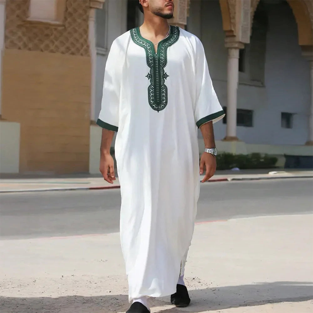 Arab Islamic Embroidered Kaftan Robe with Side Pockets Men Women