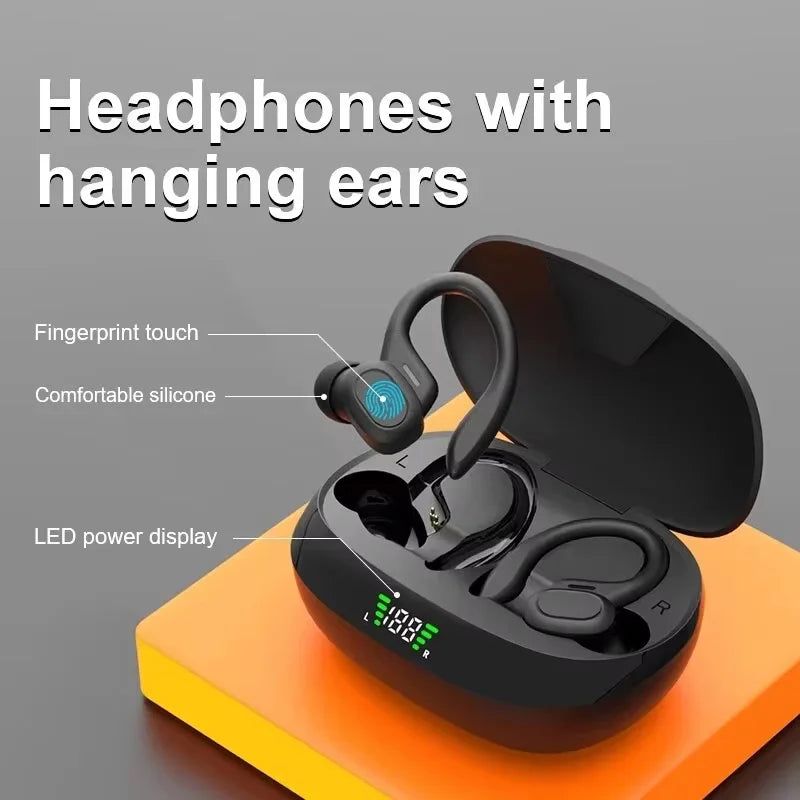 Wireless Earbuds Sport Bluetooth 5.3 Headphones with Noise Cancelling Mic 75H HiFi Stereo Over Ear Bud LED Display USB-C IPX6