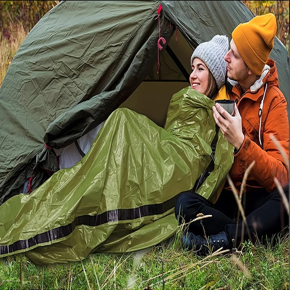 Emergency survival shelter tent - lightweight, compact and portable, equipped with safety posts, high visibility, instant constr