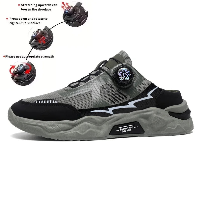 Casual Sneakers - Equipped with a Rotating Button – Comfortable, Non-Slip, and Durable Soles – Stylish Two-Tone Design, Suitable for Casual Wear, Sports, and Outdoor Activities