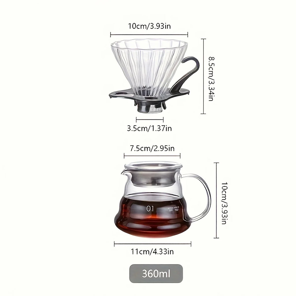Handmade Glass Coffee Carafe with Filter Set Pour over Coffee Pot Tea Brewing Server Includes Coffee Extraction Cup