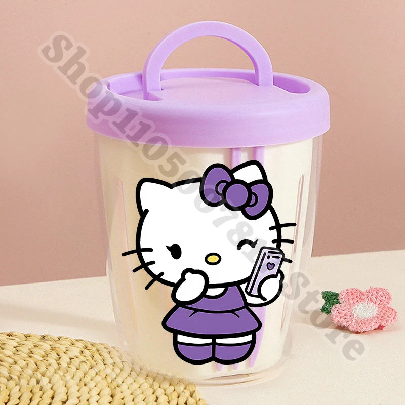 Girl Cartoon Portable Salad Cup Hello Kitty Anime Cute Food Fruit Containers with Spork Plastic Breakfast Oat Cups Birthday Gift