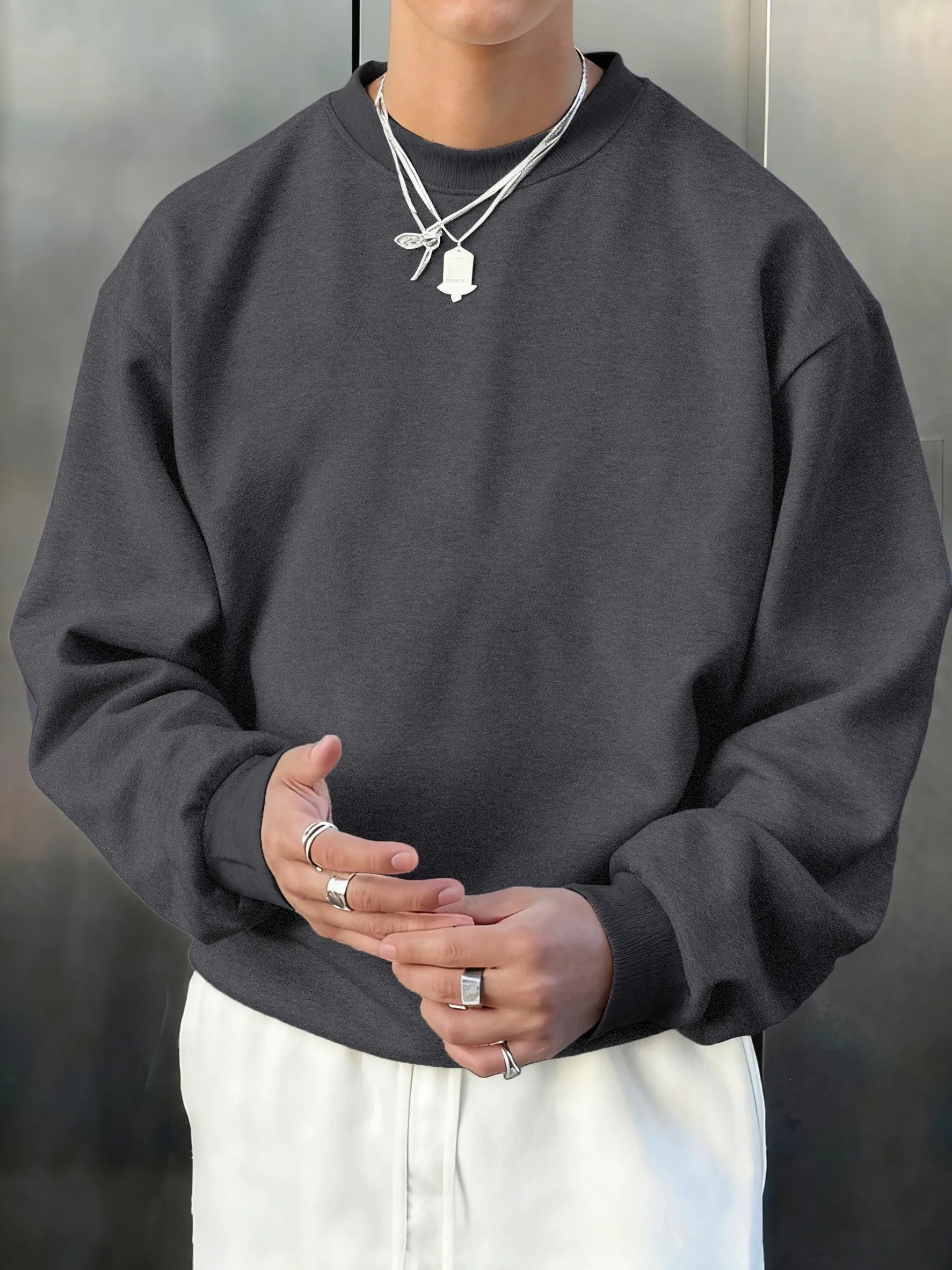 Man'S Fleece Autumn Top Street All-Match Pullovers Comfortable Basics Sweatshirts Sport Casual Sportswears Daily Soft Clothing