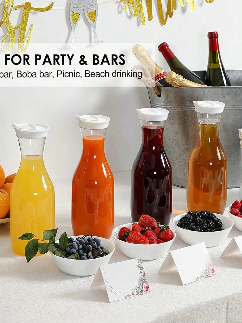 1.5L Elegant Carafe w/ Flip Top - Leak-Proof Juice & Iced Tea Dispenser, Stylish Home Decor for Kitchen, Parties