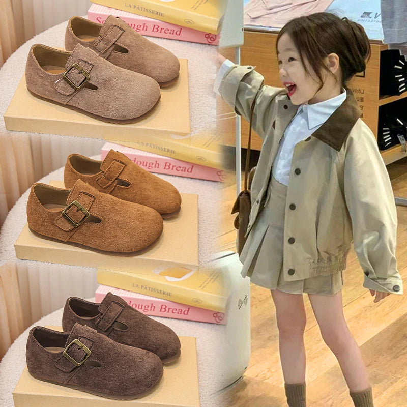 Kids Casual Shoes for Girls 2025 New Autumn Toddler Walking Shoes Soft Sole Solid Color Retro Simple School Outdoor Play age3-8