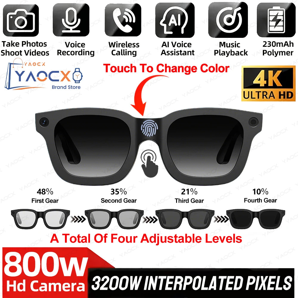 AI Smart Glasses 800W Pixel Camera Video Sport Sunglasses Recording AI Voice Translation Music WIFI Transmission BT Call Glasses