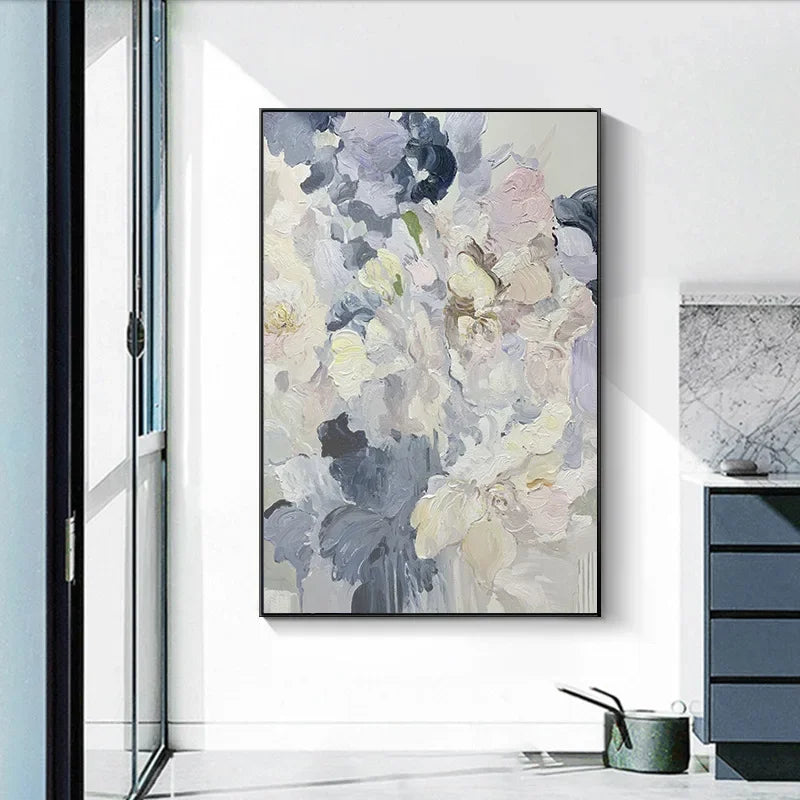 Pure hand-painted oil French art light luxury texture flower hanging painting fantasy vertical romantic decorative painting mod
