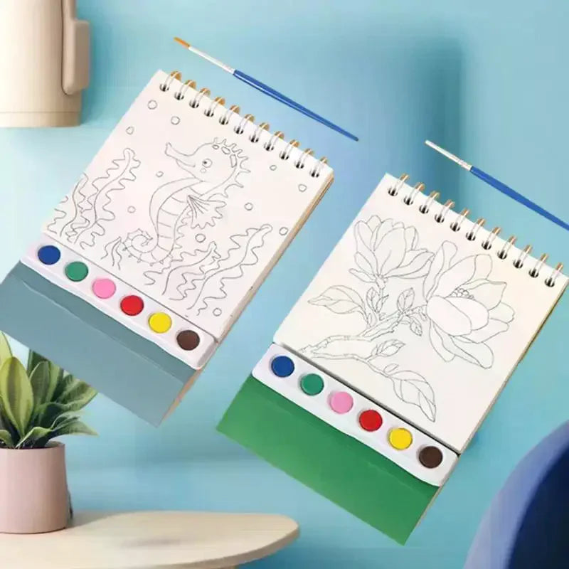 DIY Watercolor Painting Workbook; Inbuilt Paint and Stand-Alone Desktop Decor- Crafting Set