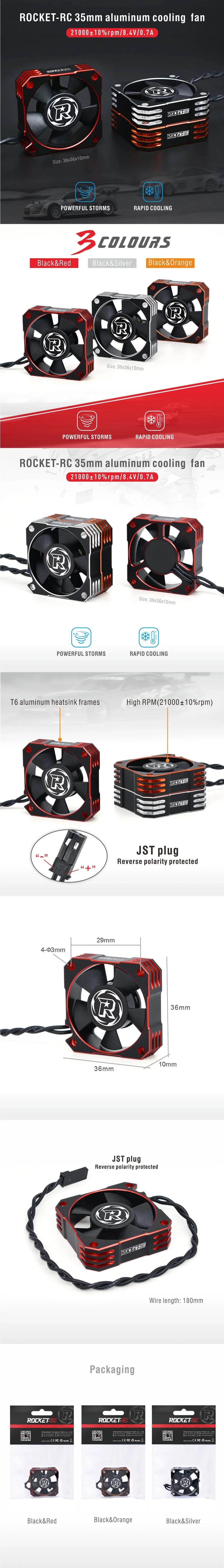 ROCKET-RC 25/30/35/40/50mm Metal Cooling Fan V2 32000/28000/21000/16000/10000RPM for 1/8 1/10 1/12 RC Car 540/550/3650 Motor ESC