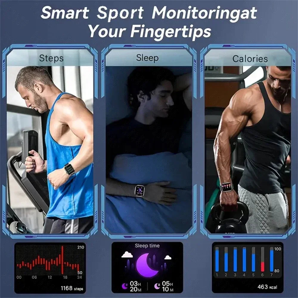 AI Voice Smart Watch Men Women 1.85 inches 1000mAh IP68 Bluetooth Call Blood Pressure Sleep Monitoring 100+Exercise Smart Watch