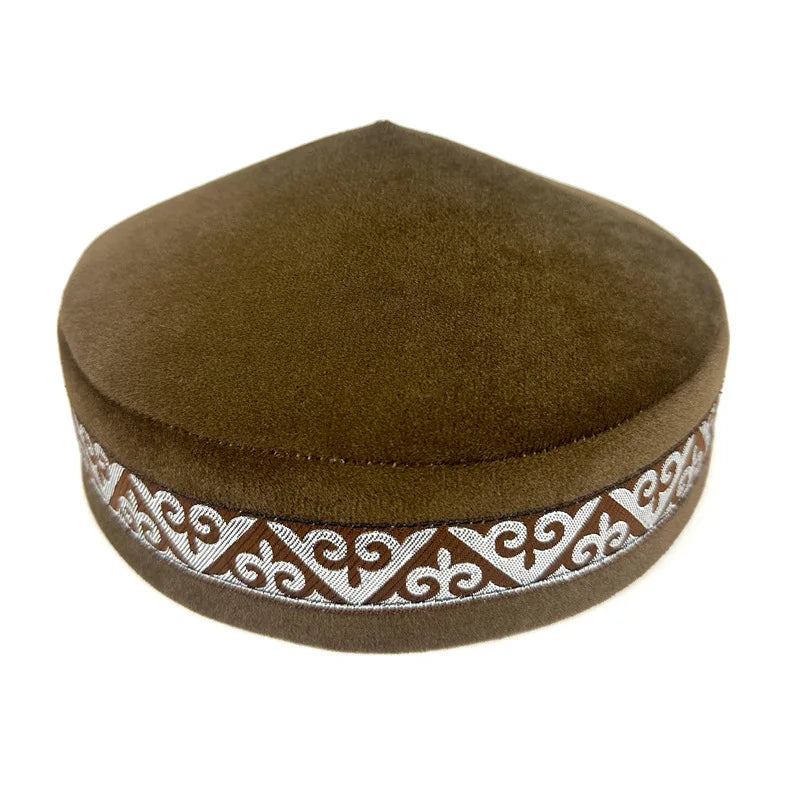 Kazakh Hats for Men Embroidered Blue Green Black Handmade Dancing Party Cotton Dubai Kufi Hijab Spring Caps Elegant
