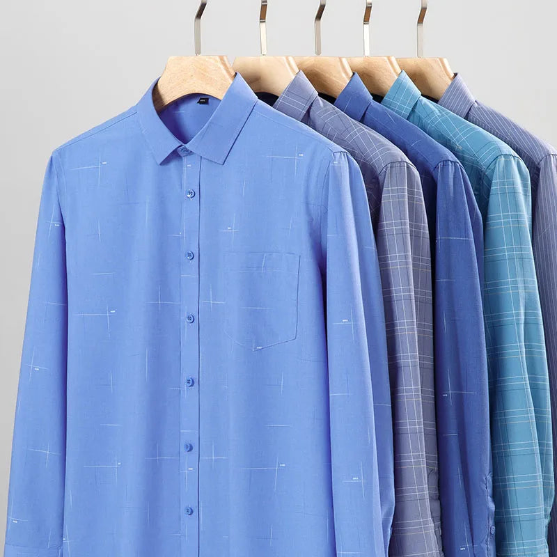 Fashion Casual Solid Strip Casual Shirts For Men Dress Shirts Long Sleeve Shirts Classic Bamboo Fabric Male Social Office Shirts