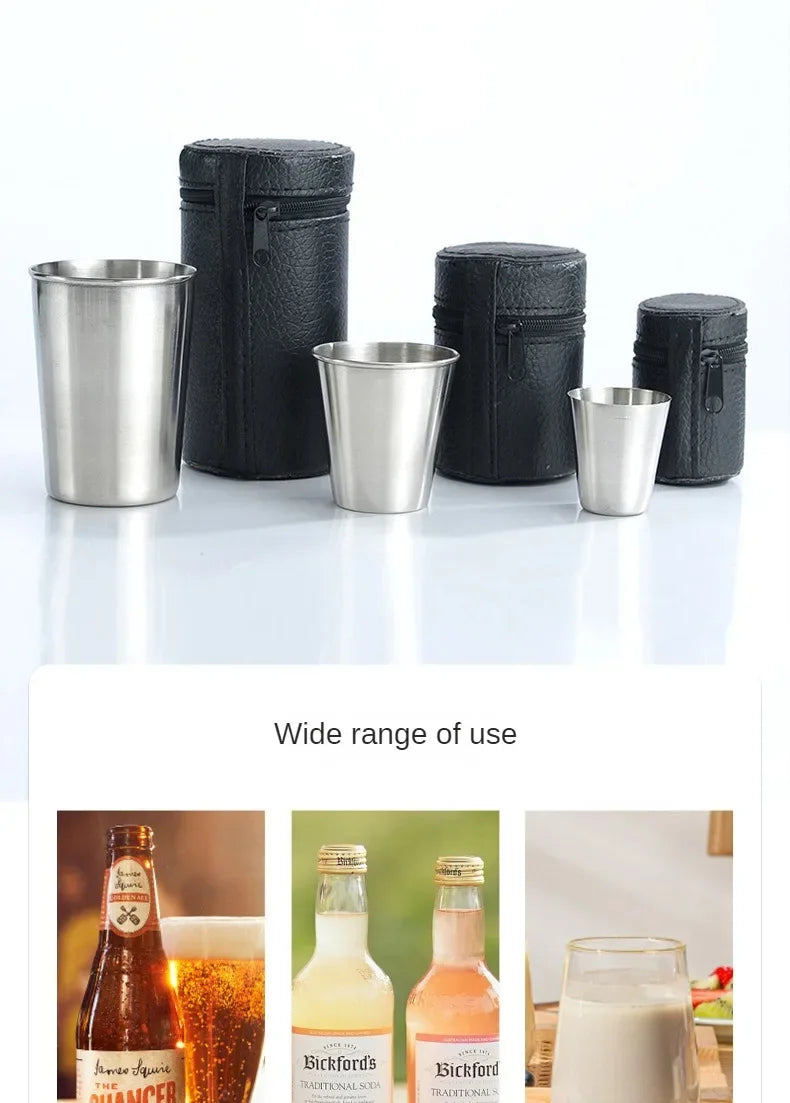 Drinkware 4 Pcs/set Outdoor Practical Travel Stainless Steel Cup Mini Set Whiskey Glass Cups Personalized Gifts Kitchen Dining