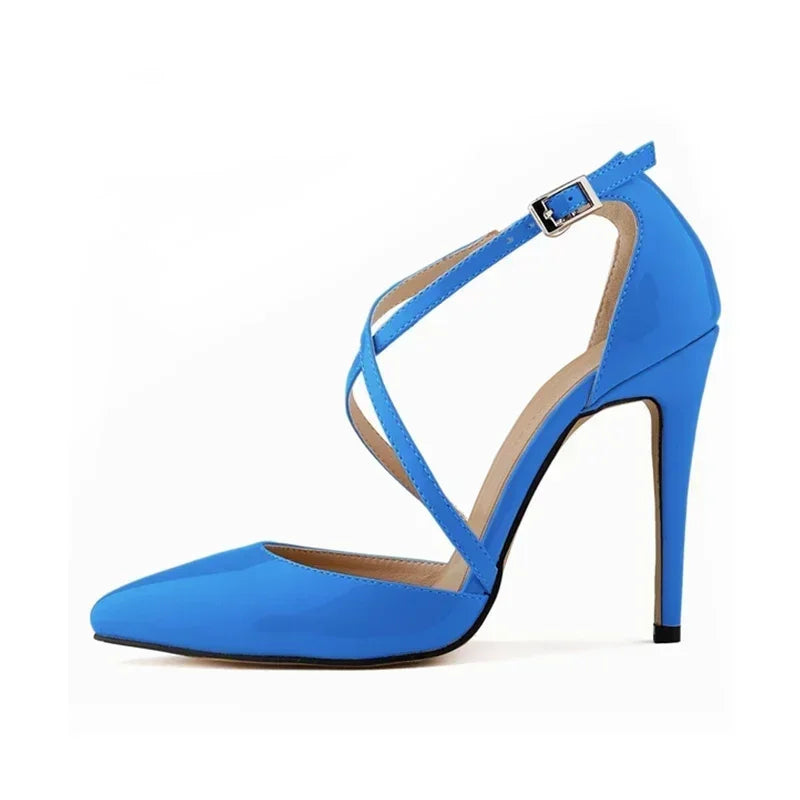Women Pumps 2026 Summer Slippers Outdoor Casual Sexy Pointed Toes Hollow Stilettos Cross Strap High Heels Female Wedding Shoes