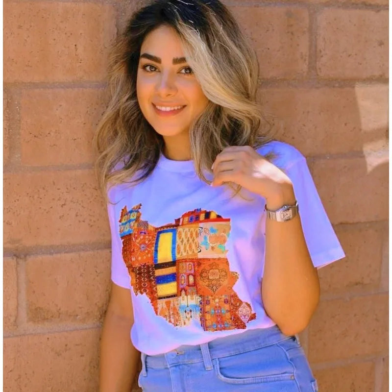 Iran Map Graphic Shirt Iran Culture and Art Clothing Free Persia T-Shirt Men Women Fashion Casual Crewneck Cotton Tee Tops