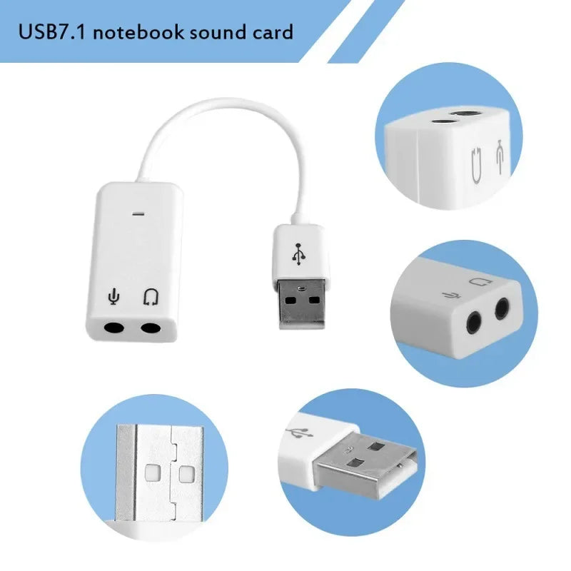 USB Sound Card Virtual 7.1 3D External USB Audio Adapter USB to Jack 3.5mm Earphone Micphone Sound Card for Laptop Notebook PC
