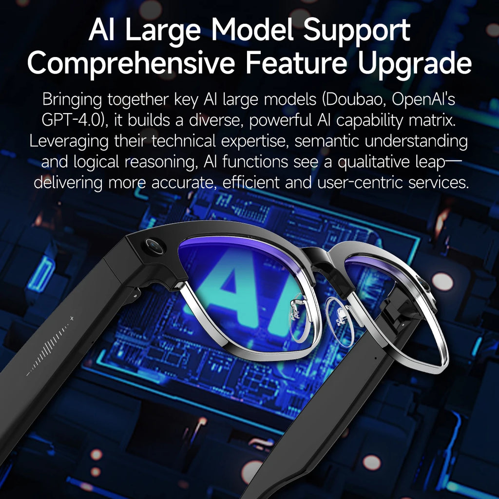 AI Smart Glasses 8 Million Pixels Recording Videos Photo Recognition Answer Translation 290mAh IP66 Waterproof Bluetooth Glasses