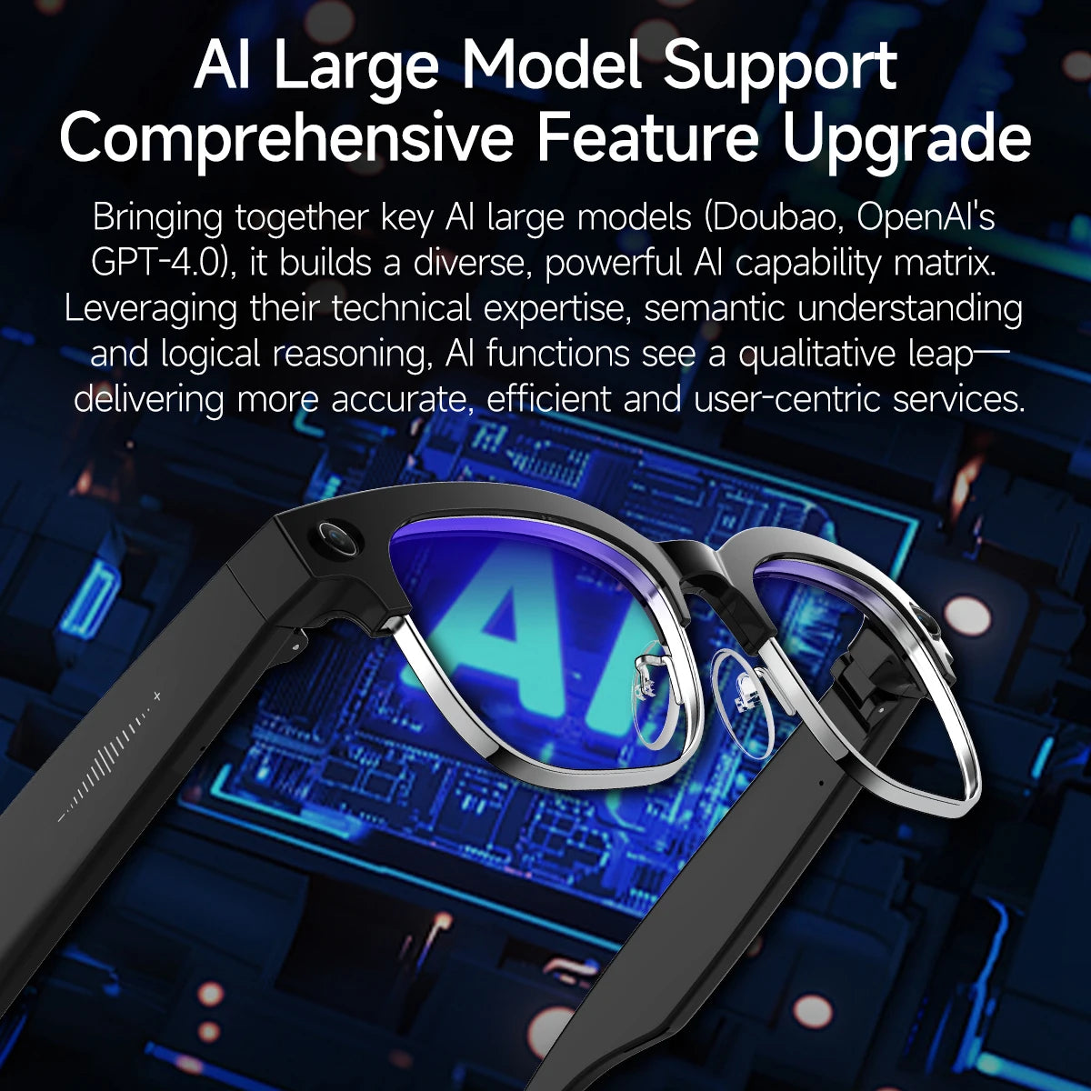 AI Smart Glasses 8 Million Pixels Recording Videos Photo Recognition Answer Translation 290mAh IP66 Waterproof Bluetooth Glasses