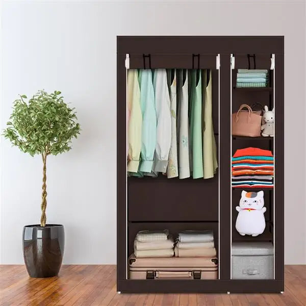 67" Portable Clothes Closet Wardrobe with Non-woven Fabric and Hanging Rod Quick and Easy to Assemble Dark Brown