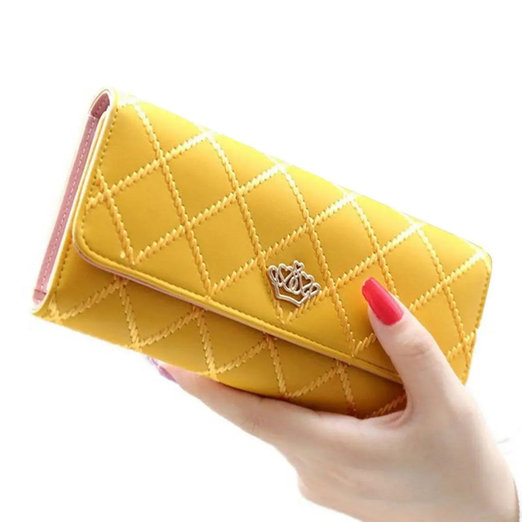 Fashion Women's Long Wallet Crown PU Leather Bifold Card Holder Money Purse Organizer Cellphone Handbag for Daily Use