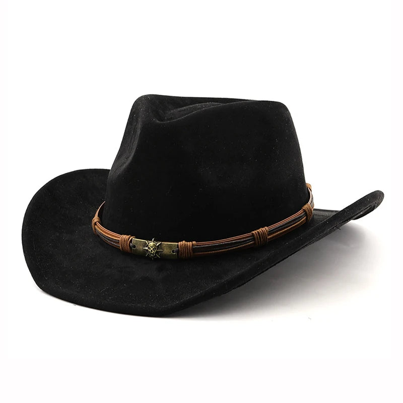 Suede Western Cowboy Hat For Men Women Vintage Rolled Brim Felt Jazz Hats Outdoor Travel Knight Hats
