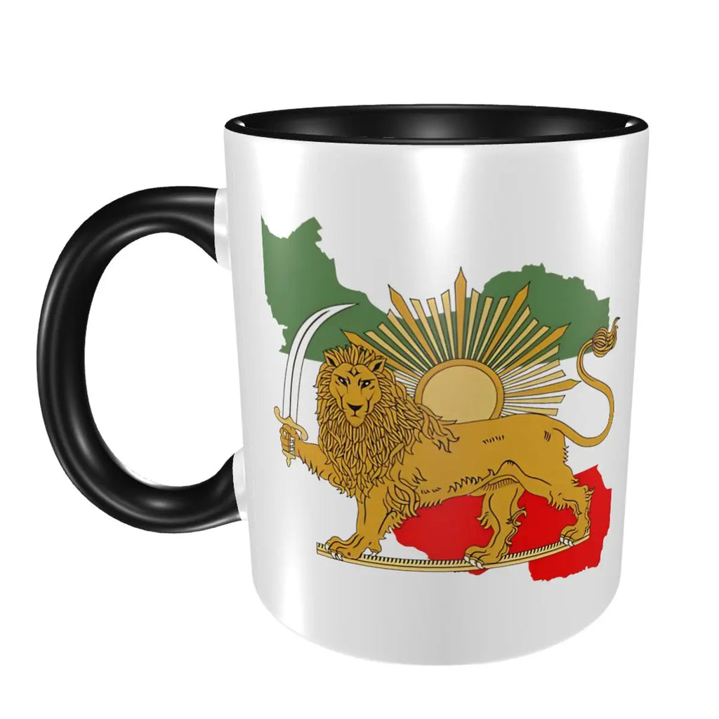 Iran Persia Map & Flag -Shir O Khorshid Lion And Sun Mug Kawaii Porcelain Mug Gift Graphic Creative Cups