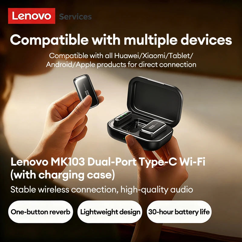 Lenovo Wireless Lavalier Lapel Microphone for iPhone Android Live Broadcast YouTube Shooting Audio Video Recording Vlog MK103