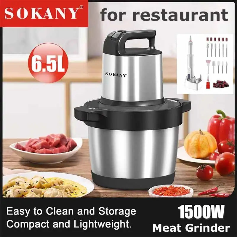Food Processor 6.5L Electric Meat Grinders Stainless Steel Vegetable Slicer Chopper Crusher Kitchen Blenders Home Appliance