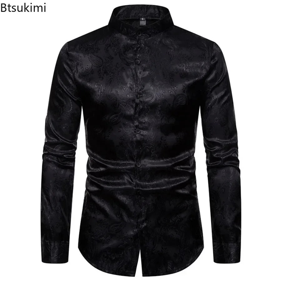 2026 New Men Fashion Medieval Floral Black Dress Shirts Stylish Long Sleeve Steampunk Shirt Men Party Club Bar Social Shirt Male