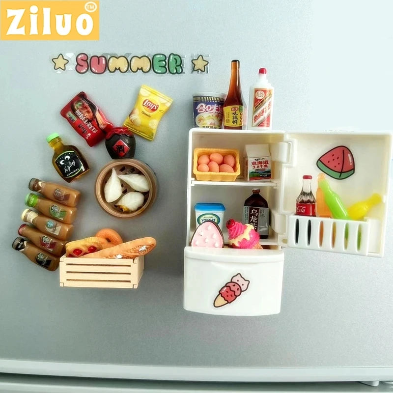 Dollhouse Miniature Items Food Drinks 1/12 Mini Kitchen Dolls Accessories Toys for Girls Gifts Bread ice cream Beer Bottle - Free Item.