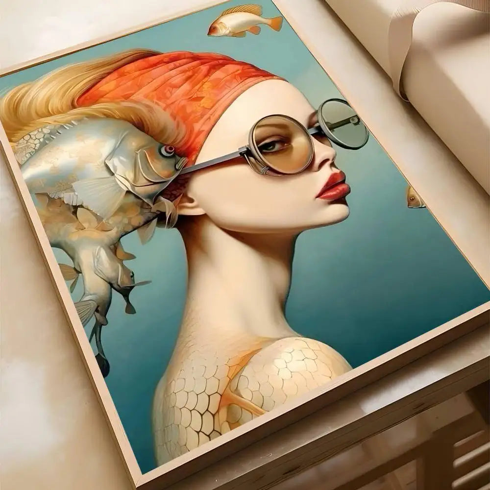 MINISO Oil Painting By Numbers Surrealism Woman Portrait Canvas Fish And Girl wall art Acrylic Paint By numbers For Adults