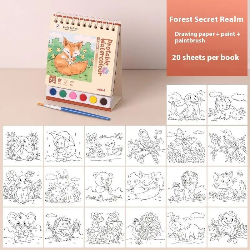DIY Watercolor Painting Workbook; Inbuilt Paint and Stand-Alone Desktop Decor- Crafting Set