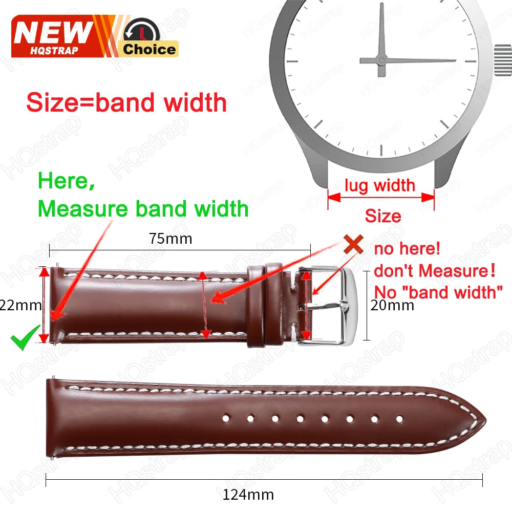 New Oil-glossy Stitching Leather Watchband Soft Band Wrist Strap 20mm 22mm Quick Release Bracelet Women Men Waterproof Wristband - Free Item Weekend (50% off).