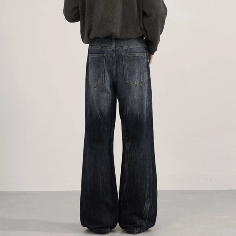 IEFB Men's American Style Denim Pants Washing Tie Dying Contrast Color Casual Wide Leg Flared Trousers Autumn Male Jeans 9W4182
