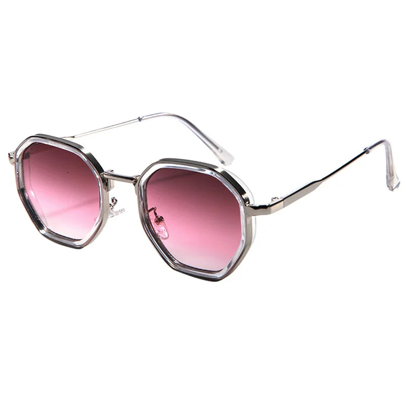 Fashion Punk Goggles, Protective Glasses for Men, Metal Polygonal Large Frame, Fashionable Sunglasses, Outdoor UV Protection