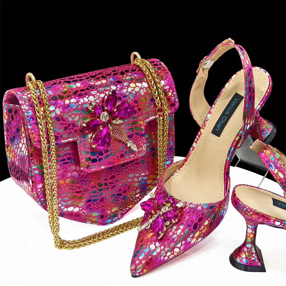 Italian Fuchsia Shoes And Bag Sets HDF1-7. Ships from USA.