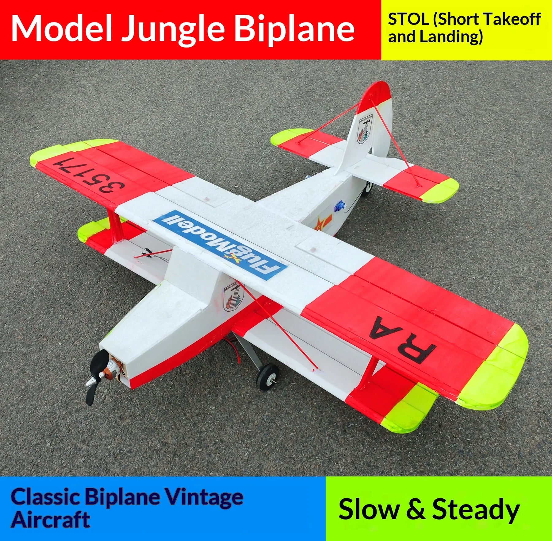 Rc  Short Take-Off And Landing Jungle Biplane 1000mm Wingspan Electric Pp Plate Fixed-Wing Remote-Controlled Model Aircraft
