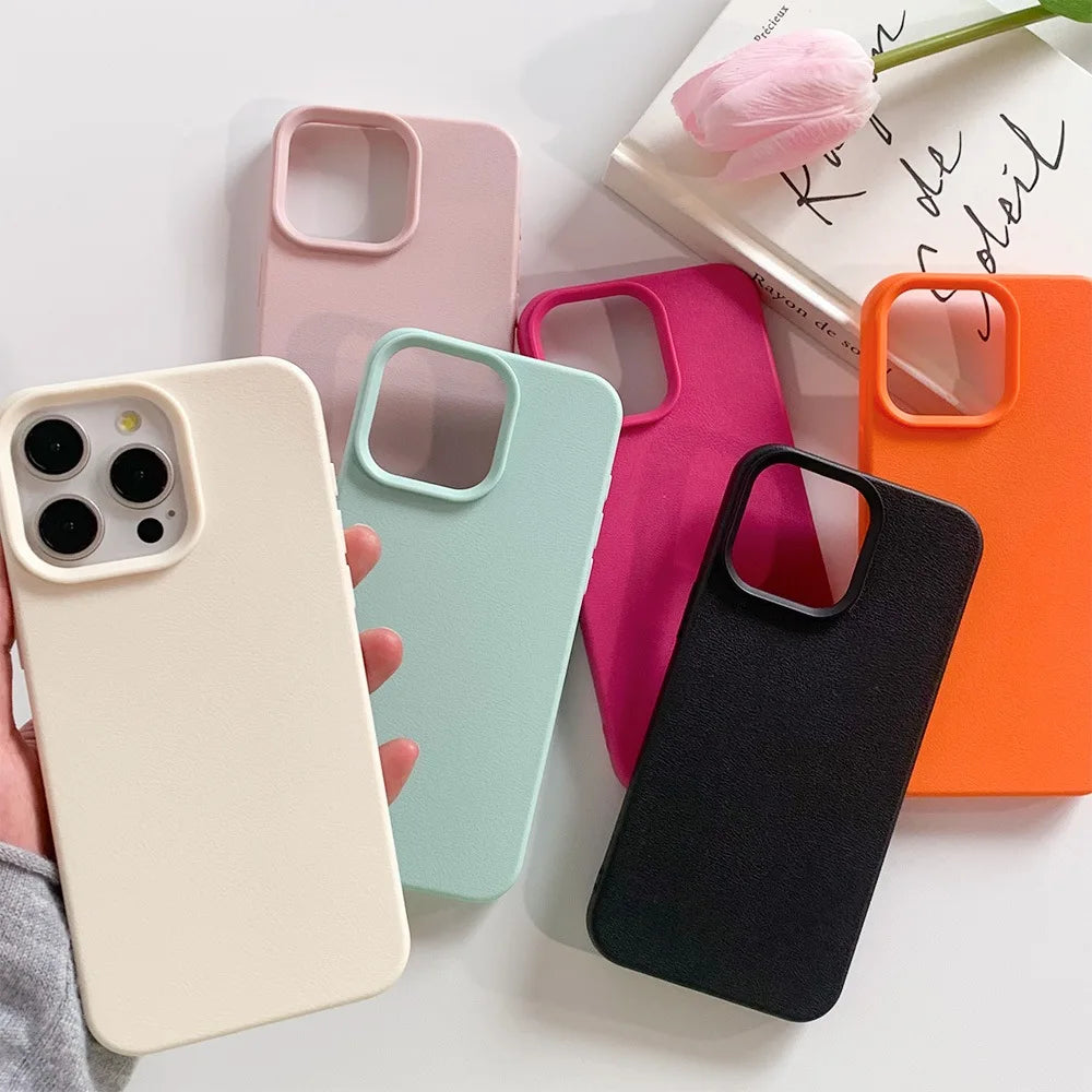 Leather Phone Case For iPhone 17 Pro Max 16 13 11 15 14 Plus 12 17 Air 17Promax 16promax Shockproof Soft TPU Funda Cover Coque
